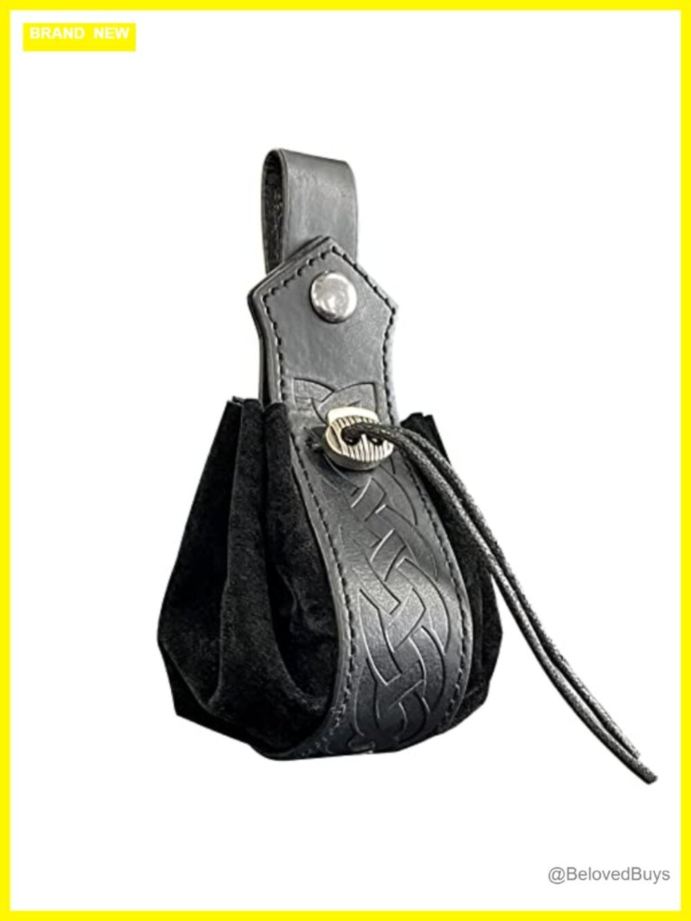 Medieval Drawstring Coin Pouch, Vintage Riveted Belt Bag, Faux Leather